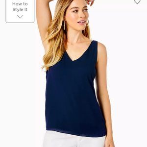 NWT Lilly Pulitzer Women Top Reversible Florin True Navy Blue New
